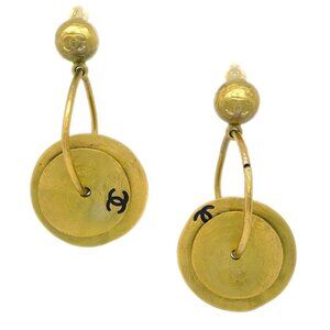 Chanel Dangle Hoop Earrings Clip-On Gold 94A